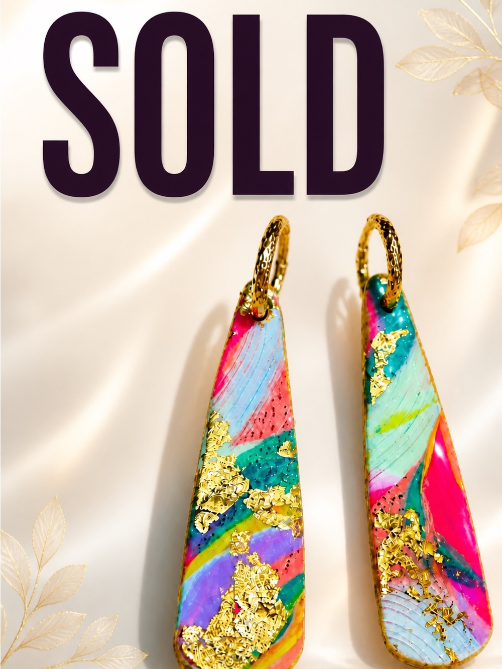 Handmade Colorful Gold Flake Dangle Earrings